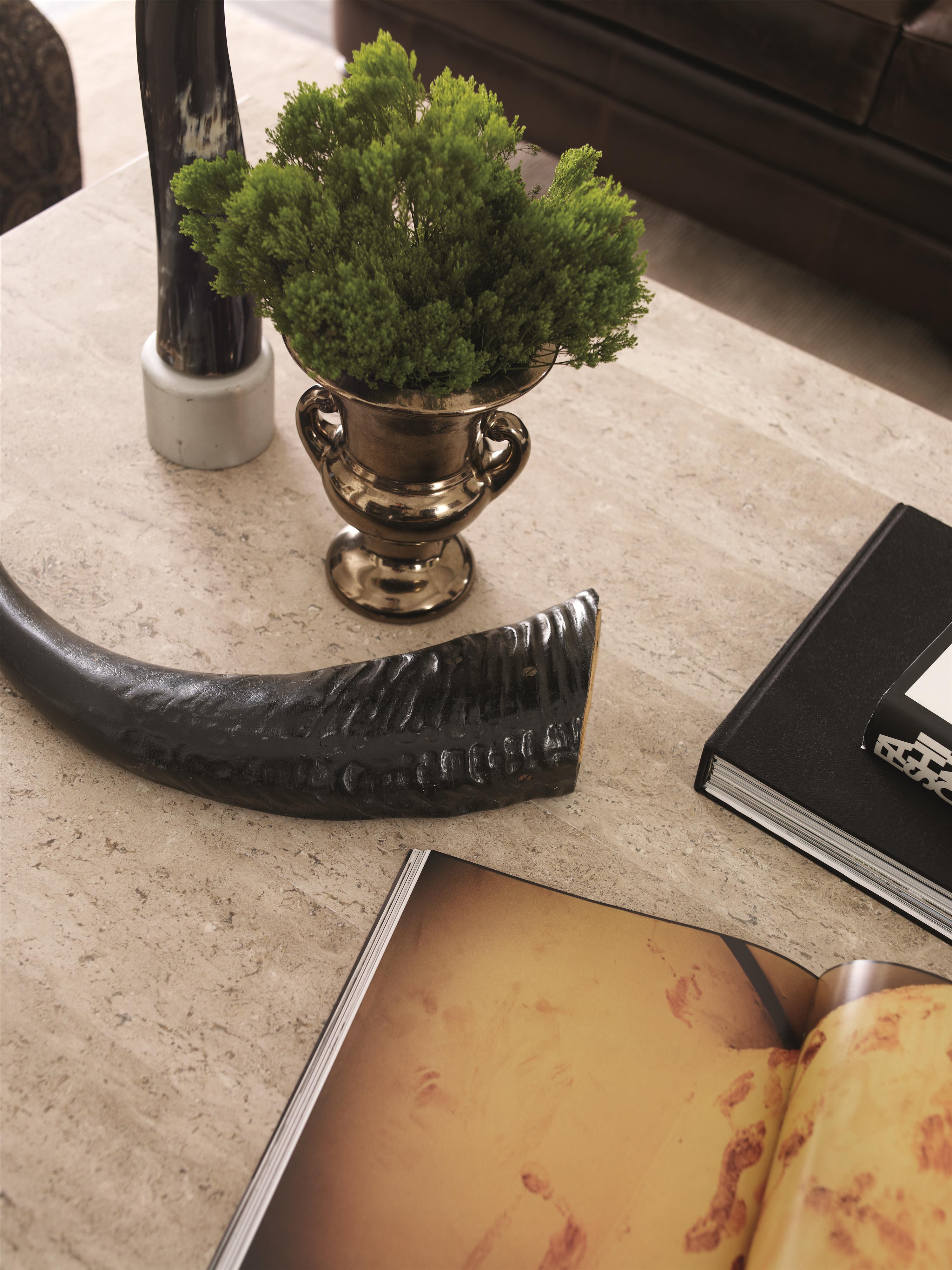 Bernhardt Alcott Ave Square End Table with Travertine Stone Top